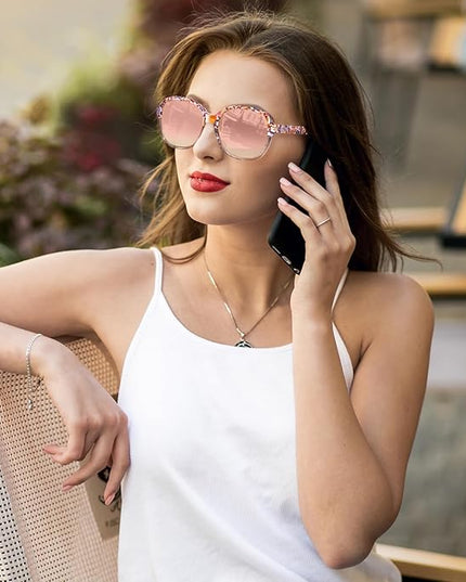 CARFIA Acetate Oversized Square Polarized Sunglasses for Women UV Protection Retro Trendy Big Shades