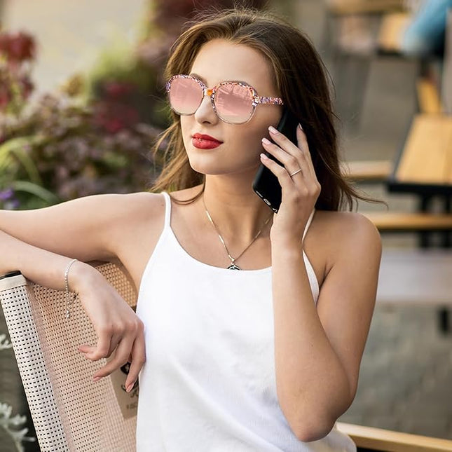 CARFIA Acetate Oversized Square Polarized Sunglasses for Women UV Protection Retro Trendy Big Shades