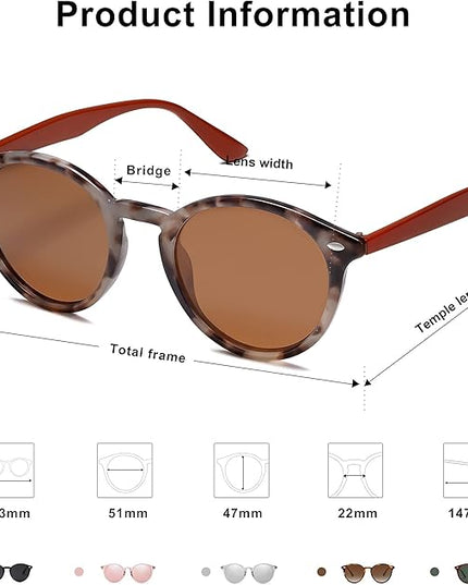 SOJOS Retro Round Polarized Sunglasses for Women Men Classic Vintage Sunnies SJ2069