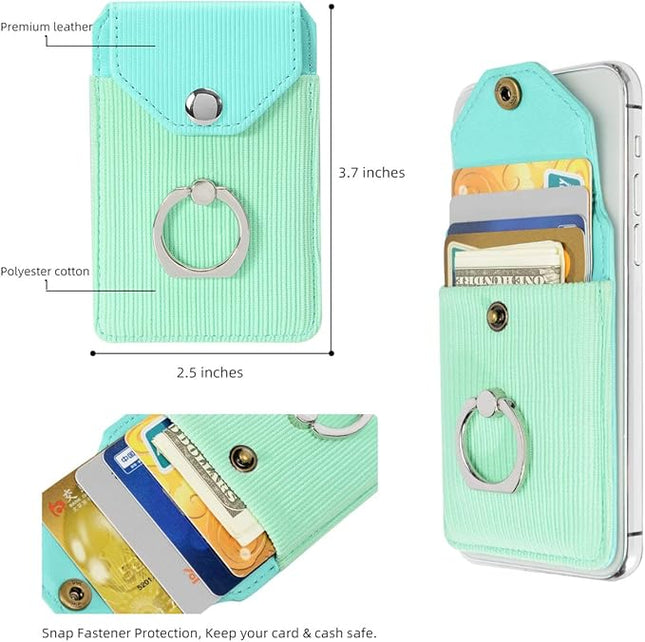 RFID Card Holder & Ring Stand for Smartphones - Adhesive Wallet for iPhone & Android - Polyester Green