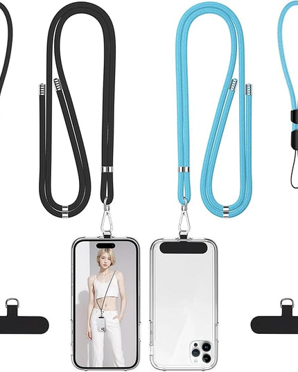 takyu Phone Lanyard, 2 Pack Adjustable Cell Phone Lanyard Crossbody Neck Strap and 2 Pack Phone Wrist Strap with Tether Tabs Compatible for iPhone Smartphones-Black Blue