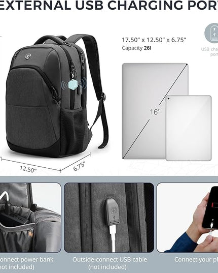 Swissdigital Design Business Laptop Backpack, College Laptops Backpack with USB Charging Port for Men and Women Fits 16 Inch Notebook, Grey-Finder Color Random | SD1670BT013-02