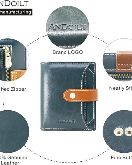 ANDOILT Wallets for Women Genuine Leather Small Bifold Wallet RFID Blocking Card Case Purse with ID Window Coin Pocket | Small, RFID Blocking, Card Case, Purse, with ID Window, Coin Pocket