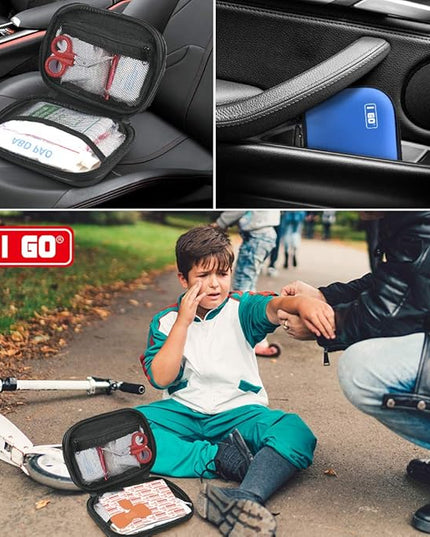 I GO 85 Pieces Hard Shell Mini Compact First Aid Kit, Small Personal Emergency Survival Kit for Travel Hiking Camping Backpacking Hunting Marine Car
