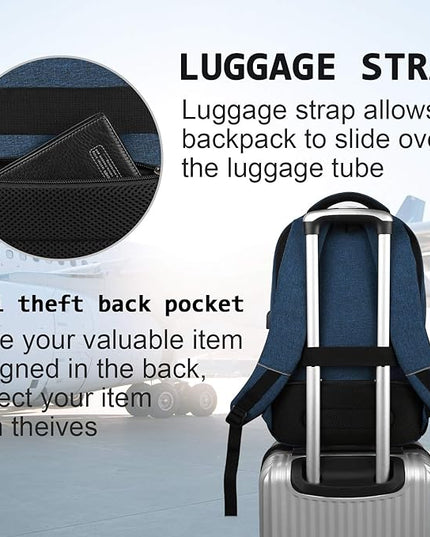 Laptop Backpack,Business Travel Anti Theft Slim Durable Laptops Backpack with USB Charging Port,Water Resistant College Computer Bag for Women & Men Fits 15.6 Inch Laptop and Notebook - Blue