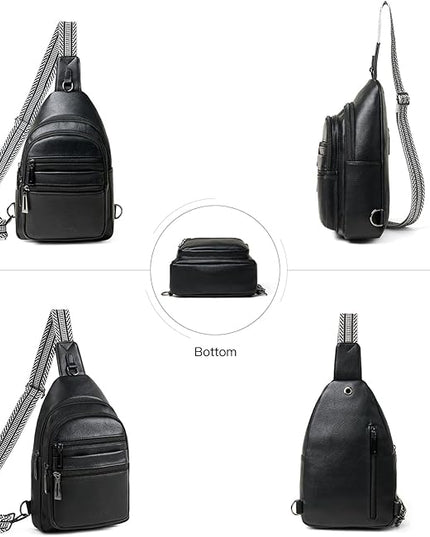 Sling Bag for Women Cross Body Bags Fanny Packs Shoulder Bag Sling Backpack Vegan Leather Trendy Travel Purses Black