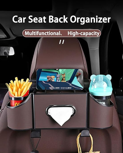 Back Seat Car Organizer,4 in 1 Multifunctional Car Back Seat Storage Box with Drink Cup Holder Tissue Box, for Hold Phone,Snacks, Drinks, Handbag