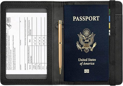 HerriaT Passport and Vaccine Card Holder Combo,Cover Case with CDC Vaccination Card Slot, Leather Travel Documents Organizer Protector, with RFID Blocking, for Women and Men
