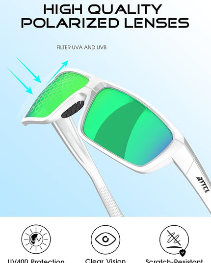 ATTCL Polarized Sunglasses Men for Fishing: UV Protection Lightweight TR90 Sports Wrap Sun Glasses Driving Golf Running