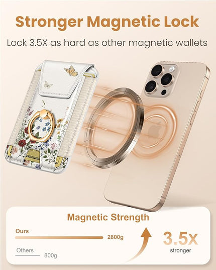 Shorogyt Compatible with Magsafe Wallet with Grip Magnetic Card Holder - Cute Phone Wallets with Ring Stand for iPhone 17/16/15/14/13/12 Series for Women Girls Retro Bouquet Design, Fit 7 Cards