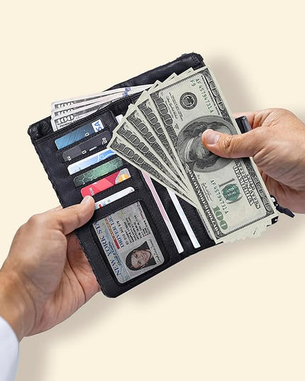 Real Leather Women Wallet Leather with RFID Blocking -Trifold Card Holder Designer Ladies Clutch with ID Window Wallets