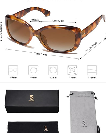 SOJOS Vintage Square Sunglasses for Women Polarized UV Protection Havana Frame SJ2111