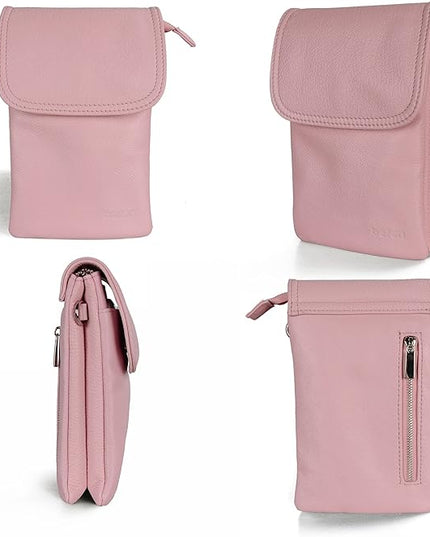 befen Genuine Leather Small Crossbody Bags for Women Cell Phone Bag Cross Body Purses,Silver Zipper