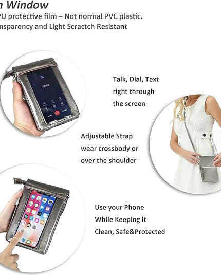 befen Genuine Leather Small Crossbody Bags for Women Cell Phone Bag Cross Body Purses,Silver Zipper