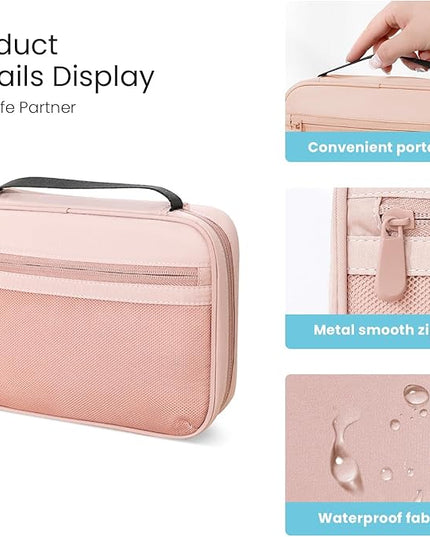 Electronics Organizer Bag, Portable Cable Organizer Case Travel Electronic Accessories Storage Case - Travel storage bag for Cables, Chargers, Phone, SD Cards - Pink