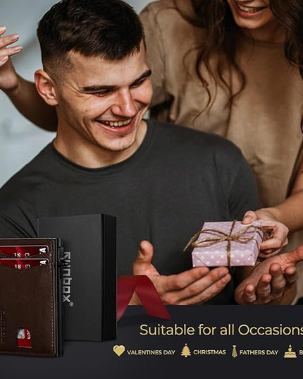 RUNBOX Slim Card Wallet for Men with ID Window – Minimalist RFID Wallet, Pop-Up Function, Ultra Thin Design, Metal Business Card Case Holds 8+ Cards, Gifts for Men, Men's Accessories