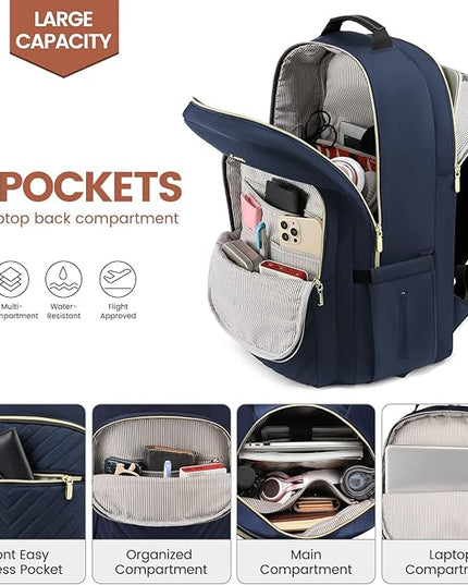 LOVEVOOK Laptop Backpack for Women 18.4 inch,Cute Womens Travel Backpack Purse,Professional Laptop Computer Bag,Waterproof Work Business College Teacher Bags Carry on Backpack with USB Port,Navy Blue