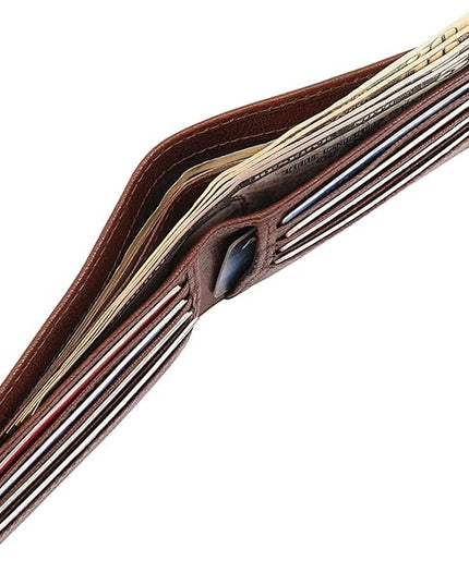BOTANNER Mens Leather Bifold Wallet RFID Blocking, 8 Credit Card Slots, 2 Sections for Notes & 2 Additional Slots | Choco