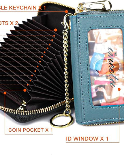 imeetu RFID Credit Card Holder, Small Leather Zipper Card Case Wallet for Women