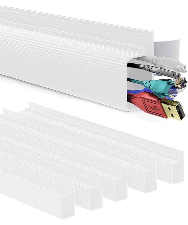 Delamu 6 Pack Safe 15.7in Tidy Cable Management Solution, Protect Kids Pets with Home Office Cable Management Under Desk, Cable Organizer, Cable Management Kit, Cord Organizer for Desk, White