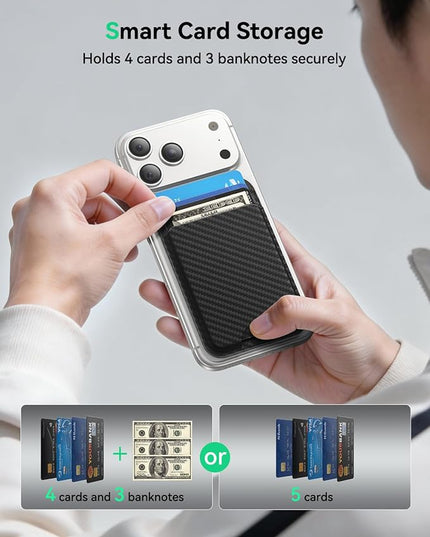 Fanseesy for MagSafe Wallet with Stand, 5 Card Holder, Slim Leather Magnetic Wallet for iPhone 17/16/15/14/13/12 Pro Max Plus Air Series, 3 Card Slots & 1 Cash Slot,Carbon Fiber