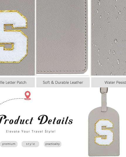 Initial Passport Cover Holder and Luggage tag Set,PU Leather Passport Case Travel Suitcase Tag with Letter Patch, Personalized Travel Luggage Accessories Gifts for Women Grils Teenage Grey H