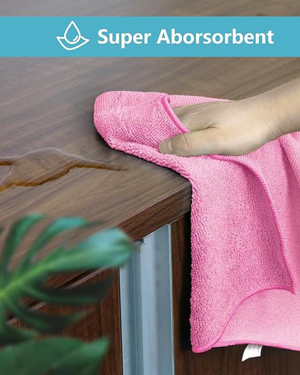 HOMEXCEL Pink Microfiber Cleaning Cloth, 50 Pack Cleaning Towels for Kitchen, Lint Free, Scratch-Free, Highly Absorbent, and Reusable Cleaning Rags for House, Window and Glass, Cars, 11.5 X11.5 inch