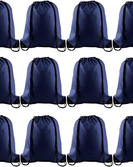 KUUQA 12Pcs Drawstring Backpack Bags Bulk Navy Blue Drawstring Bag Foldable Gym Bag Sports Cinch Sack String Backpack Storage Bags for Women Men Shopping Gym Travel Sports