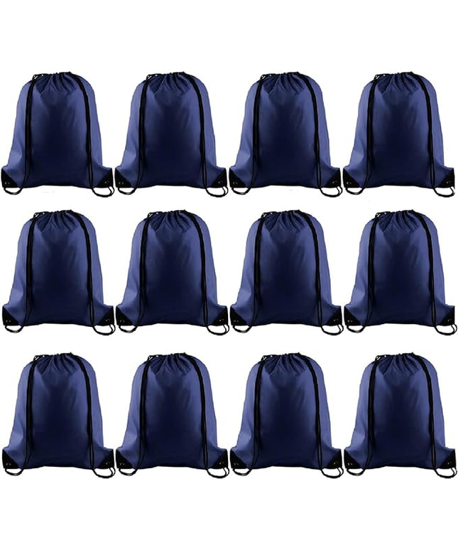 KUUQA 12Pcs Drawstring Backpack Bags Bulk Navy Blue Drawstring Bag Foldable Gym Bag Sports Cinch Sack String Backpack Storage Bags for Women Men Shopping Gym Travel Sports