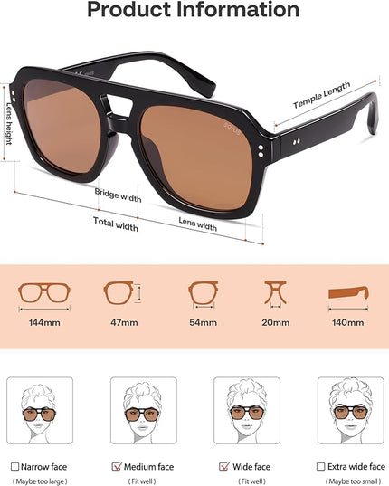 SOJOS Retro Thick Polarized Aviator Sunglasses for Women Men, Large Trendy Bold Square Pilot Shades SJ2385