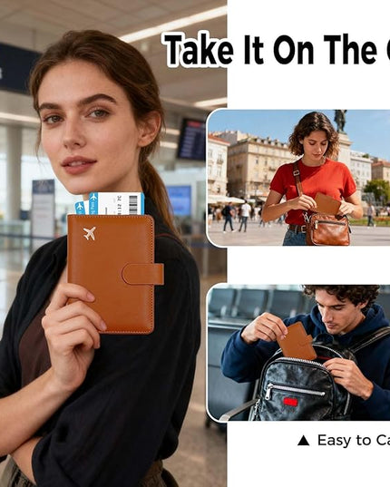 Melsbrinna Premium Leather Passport Holder Covers Case, Waterproof Rfid Blocking Travel Wallet Passport Holder with Pen Holder, Cute Passport Book for Women/Men