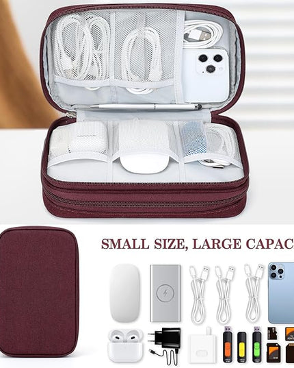 FYY Electronic Organizer, Large Travel Cable Organizer Bag Pouch Electronic Accessories Carry Case Portable Waterproof Double Layers All-in-One Storage Bag for Cable, Cord, Charger, Phone, Wine Red
