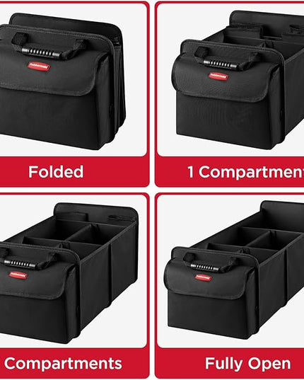 Rubbermaid Car Organizer, Collapsible Trunk Organizer with Lid & Removable Leakproof Cooler Bag, Multi-Compartment Car Storage Organization for Car Accessories, 5 Compartments Without Cover,