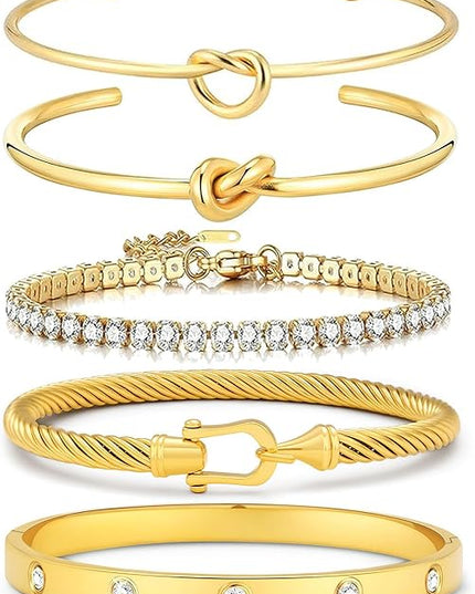 18 K Gold Plated Love Bangle Bracelet Stack Cuff Jewelry for Women Jewelry Set for Women Gift with Box