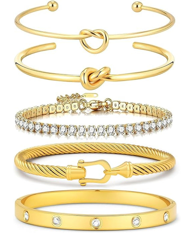18 K Gold Plated Love Bangle Bracelet Stack Cuff Jewelry for Women Jewelry Set for Women Gift with Box