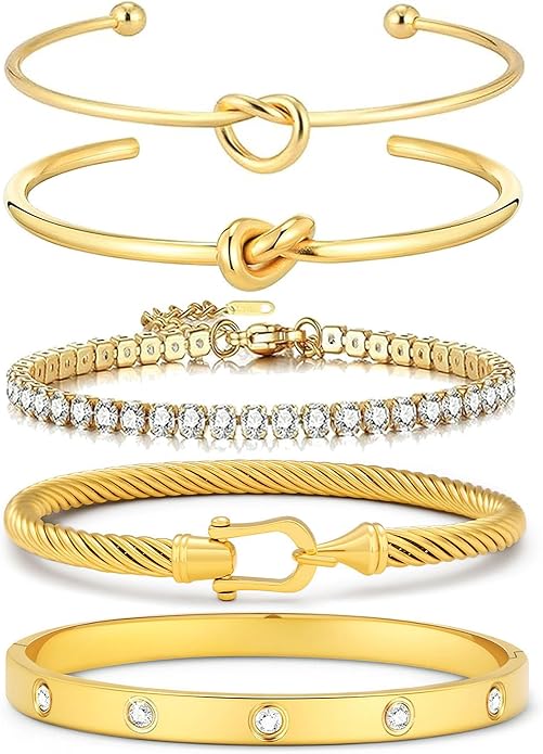 18 K Gold Plated Love Bangle Bracelet Stack Cuff Jewelry for Women Jewelry Set for Women Gift with Box