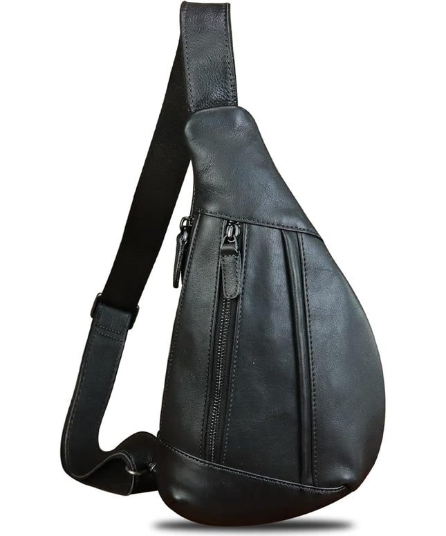 LRTO Genuine Leather Sling Bag for Men and Women Vintage Real Leather Crossbody Chest Bags Backpack Purse for Travel Hiking