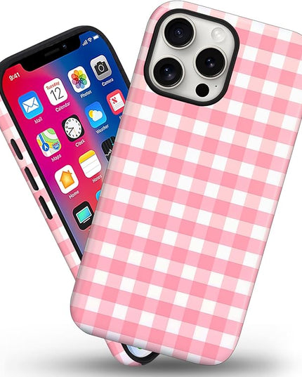 Magnetic for iPhone 11 Case Cute Checkered Stripes Phone Case for Women Girls, Shockproof Slim TPU and Hard PC Protective Phone Cover Compatible with MagSafe Designed, Red
