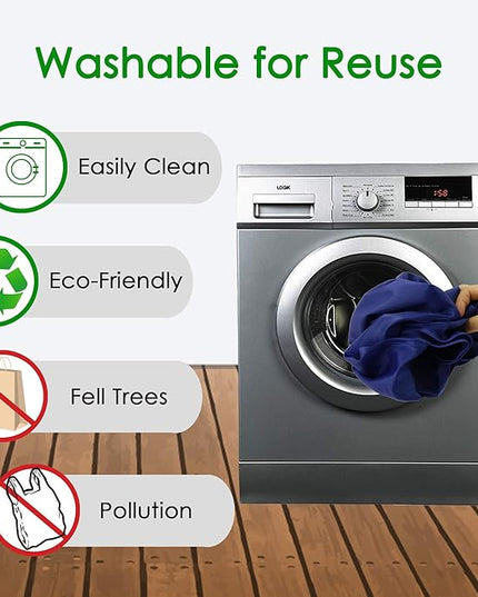 BeeGreen Navy Blue Reusable Grocery Bags Wholesale Reusable Kitchen Bags Bulk Foldable-Machine Washable with Zipper Storage Pouch 50 Packs