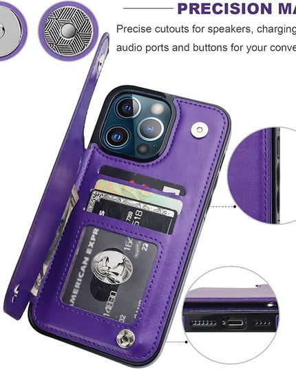 ONETOP Compatible with iPhone 13 Pro Max Wallet Case with Card Holder,PU Leather Kickstand Card Slots Case, Double Magnetic Clasp and Durable Shockproof Cover 6.7 Inch(Purple)