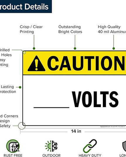 Caution Volts Sign, 10x14 Inches, Rust Free .040 Aluminum, Fade Resistant, Made in USA by My Sign Center