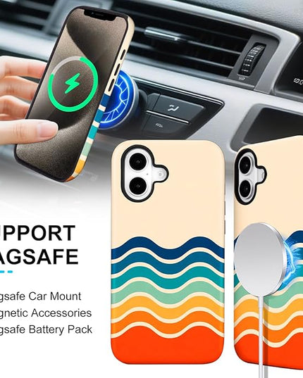 Magnetic for iPhone 17 Case Cute Frog Stripes Phone Case, Summer Shockproof Slim TPU and Hard PC Protective Phone Cover Compatible with MagSafe Designed for Women Girls