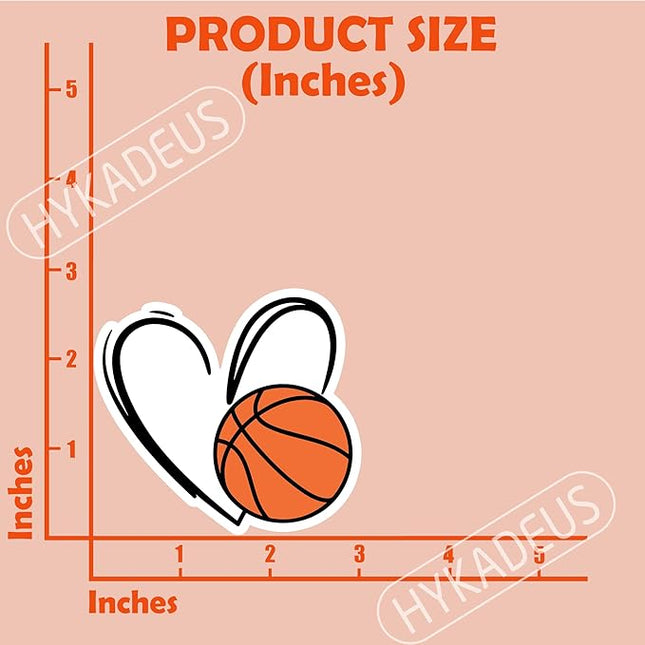 (3Pcs) Basketball Stickers Waterproof Vinyl Basketball Heart Decals for Water Bottle, Tumbler, Laptop, Phone Case, Poster Board, Scrapbooking, Team Players, Coach, 3" x 2.8"
