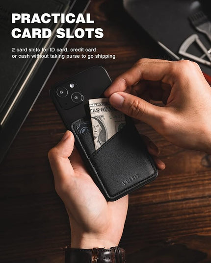 VULKIT Phone Card Holder Wallet Leather Adhesive Pocket RFID Blocking Credit Card Sleeves Stick Back of Phone Smartphones Black