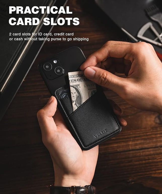 VULKIT Phone Card Holder Wallet Leather Adhesive Pocket RFID Blocking Credit Card Sleeves Stick Back of Phone Smartphones Black