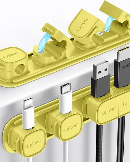 6 Pack Magnetic Cable Clips [1s Open/Lock], Laitver Cord Organizer Holder Strong Adhesive Desk Cable Management- Organize Charging Cords Neatly for Home, Office, Car,Desk, Nightstand-Emerald Green