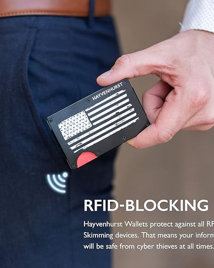 Hayvenhurst Wallet For Men - Reinvented Design Men's Wallet - Slim, Minimalistic & Seamless, Blocks RFID Scanners, Holds 12 Cards & Has a Money Clip (Patriot)