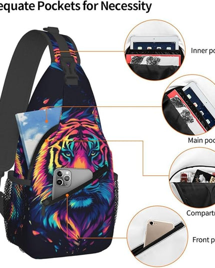 Animal Face Sling Bag Crossbody Bags Chest Bag Backpack for Travel Running and Hiking for Men Women Colorful Tiger