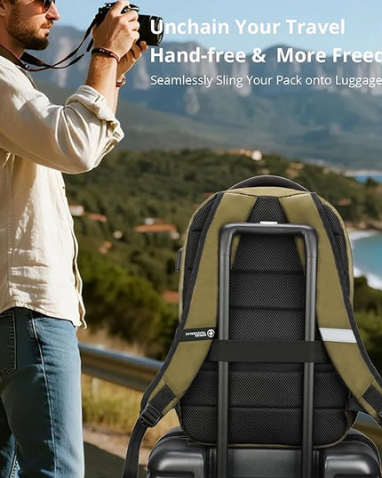 Swissdigital Design Business Laptop Backpack, College Laptops Backpack with USB Charging Port for Men and Women Fits 16 Inch Notebook, Olive | SD1670-26