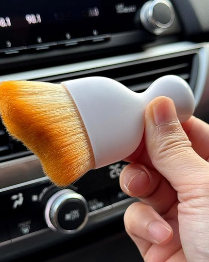 Car Detailing Brush, Soft Bristle Cleaning Brush, Scratch-Free Auto Duster Tool for Dashboard, Air Vents, Leather & Interior Cleaning (White&Brown with Cap)